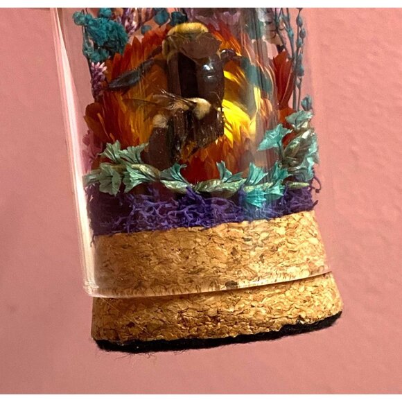 Carpenter Bee on Sunset Flower Oddity jar curiosity Dome insect taxidermy goth - Picture 16 of 16